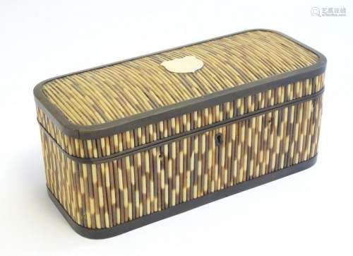 A late 19th / early 20thC hinged box with porcupine quill de...