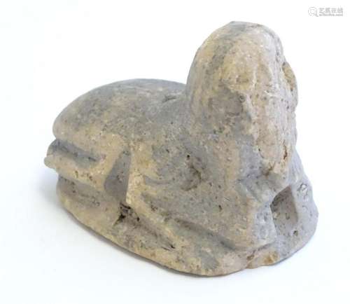 An Egyptian carved stone scarab sphinx seal. Approx. 2 1/2&q...