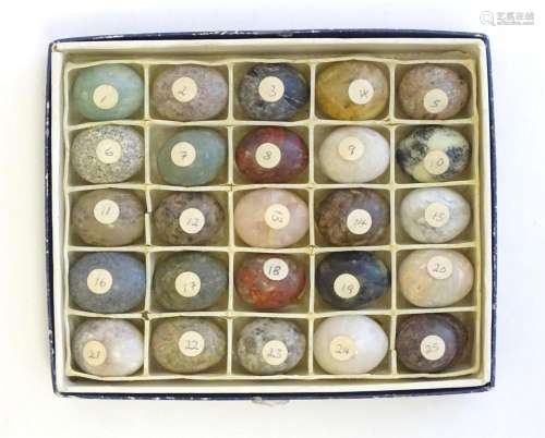 A collection of 25 specimen models of eggs to include rose q...