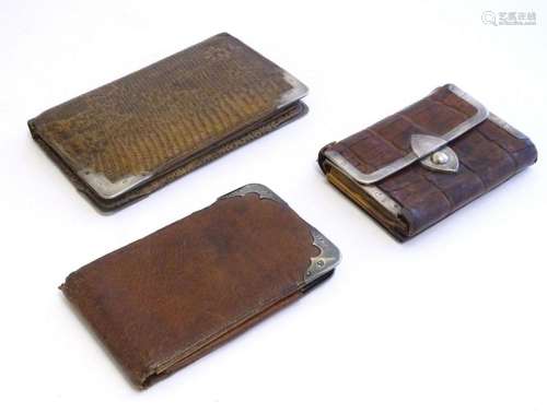 Three Victorian leather purses / wallets with silver mounts,...