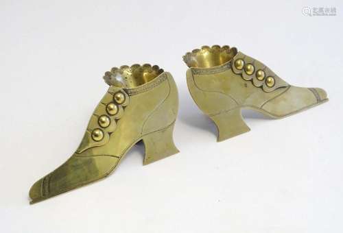 A pair of Victorian brass novelty posy holders formed as sho...