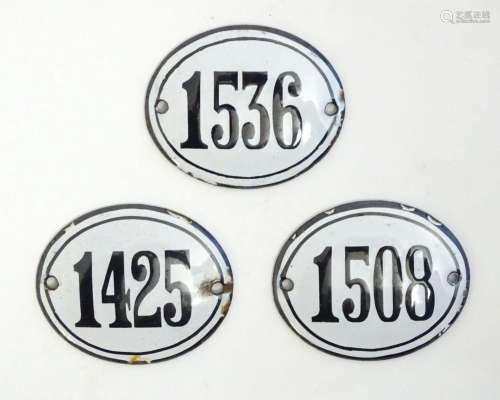 Three 20thC Continental enamel number plaques / cellar bin n...
