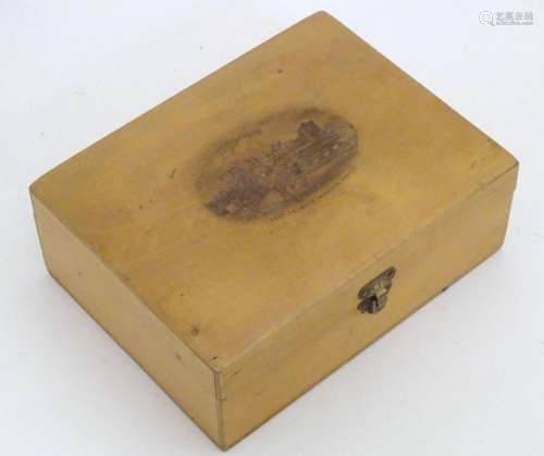 A 19thC Mauchline ware box of rectangular form decorated wit...