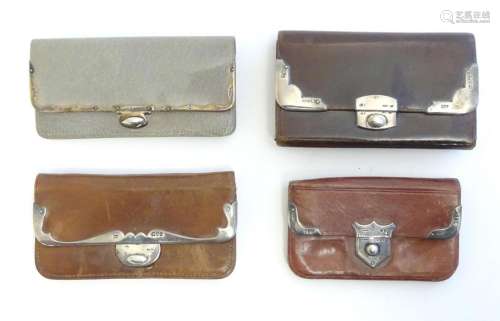 Four assorted leather purses / wallets with silver mounts, o...