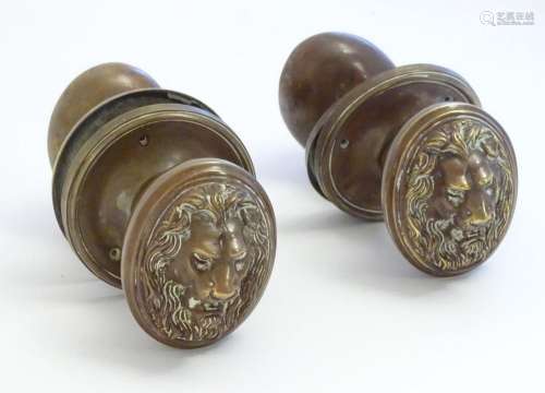 Two pairs of late 19th / early 20thC large brass door knobs ...