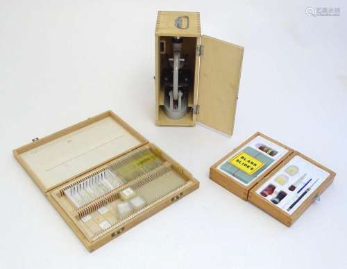 A 20thC educational microscope, together with quantity of bl...