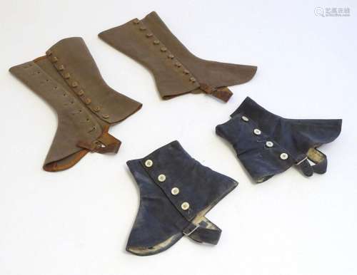 Two pairs of Edwardian gaiters in green and blue, the larges...