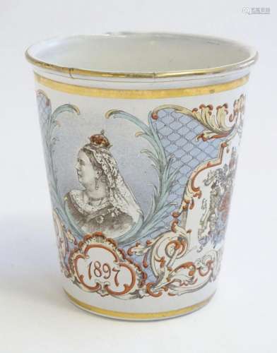 A Victorian tin and enamel beaker commemorating Queen Victor...