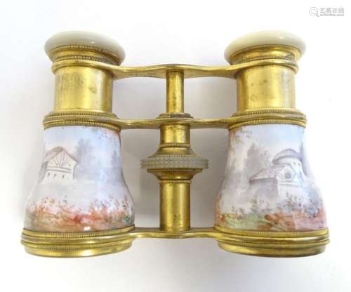 19thC Continental gilt metal opera / theatre glasses with mo...
