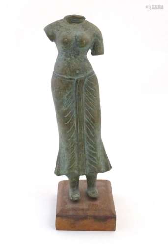 A South East Asian cast bronze torso sculpture of a Cambodia...