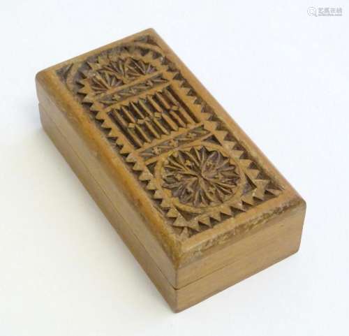 A Victorian chip carved wooden sealing wax box with window t...