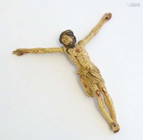 A 19thC Goanese ivory Corpus Christi with traces of polychro...