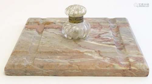 An Art Deco marble standish with central glass inkwell. Appr...