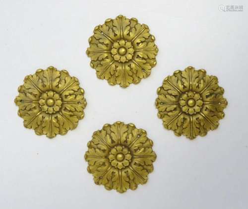 Four cast and gilded furniture hardware / mounts of rosette ...