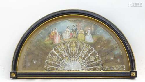 A 19thC Continental fan with 16 mother of pearl sticks and h...