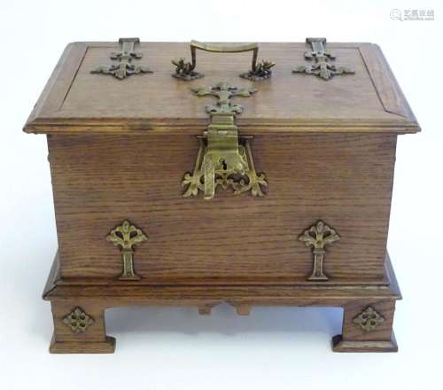 A late 19th / early 20thC oak table top jewellery box of cas...