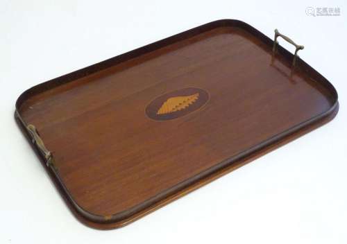 A late 19th / early 20thC mahogany tray of rectangular form ...