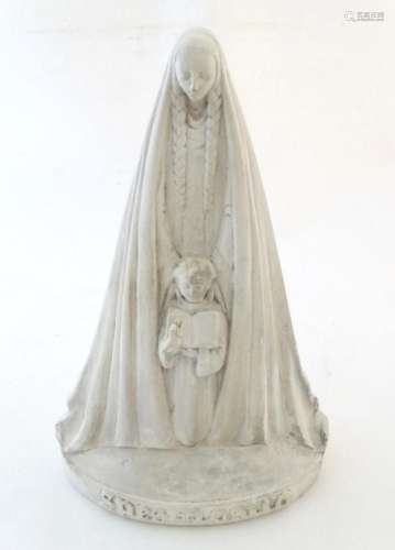 A 20thC French plaster sculpture depicting Saint Genevieve a...