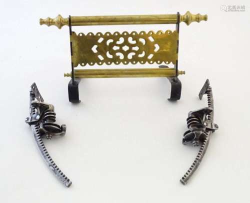 A 19thC brass and iron hanging footman , together with a pai...