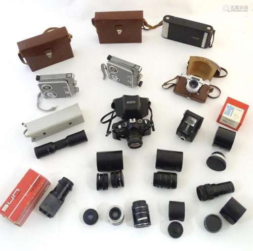 A collection of 20thC cameras and photographic equipment, co...