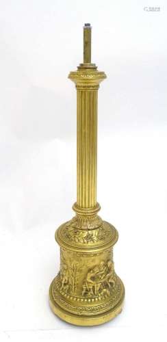 A 19thC Elkington & Co. gilt metal table lamp column, th...