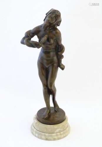 A Hungarian Art Deco bronze sculpture depicting Cleopatra an...