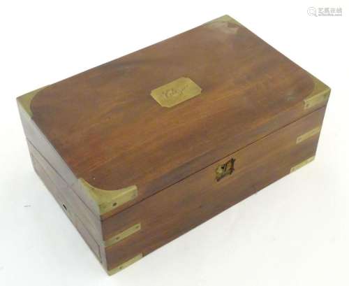 A Victorian mahogany brass bound writing slope / box with ca...