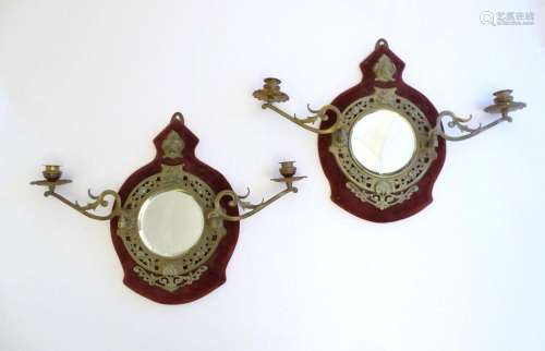 A pair of 19thC girandoles, the brass surround with cast thi...