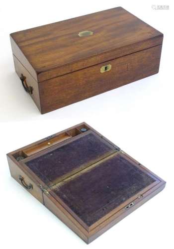 A late 19th / early 20thC mahogany writing slope / box with ...