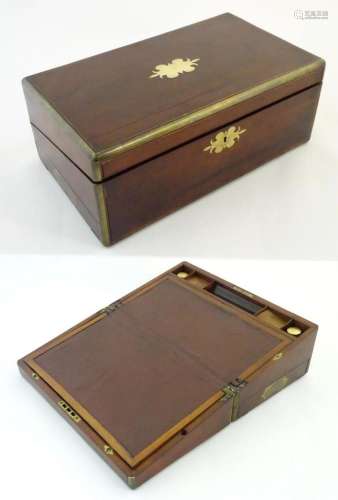 A Victorian mahogany writing slope / box with brass mounts, ...