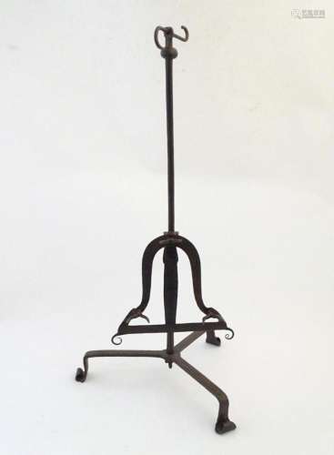 An 18thC fireside lark spit meat roasting stand, of hand for...