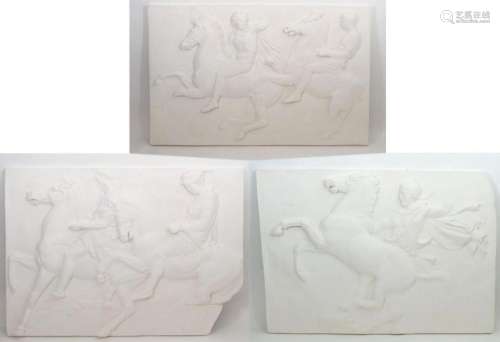 Three 20thC cast plaster panels depicting scenes from the Pa...