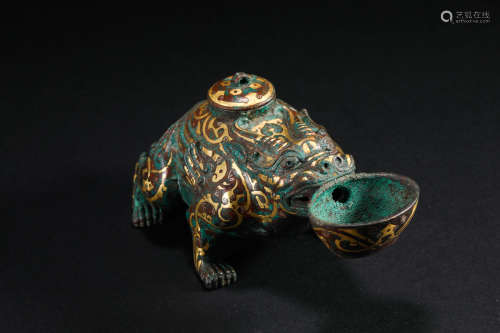Han Dynasty inlaid with gold and silver golden toad