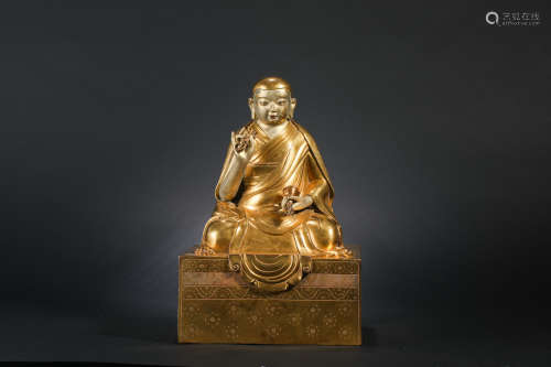 Qing Dynasty Gilded Bronze Vajra Guru Buddha Statue
