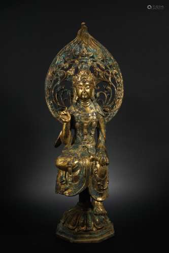 Han Dynasty gilt bronze Guanyin seated statue