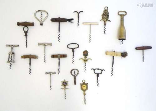 A quantity of assorted 19thC and later corkscrews to include...