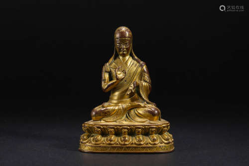 Qing Dynasty Gilt Bronze Guru Buddha Statue