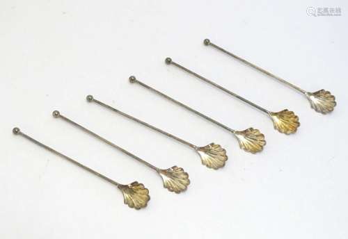 Six silver plate cocktail mixing spoons with straw stems and...
