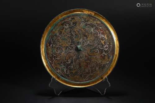 Han Dynasty bronze mirror inlaid with gold and silver