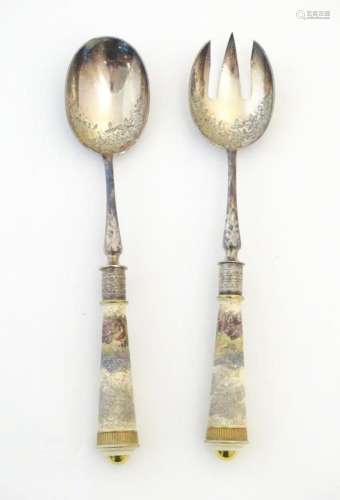 A pair of late Victorian silver plated salad servers by Will...