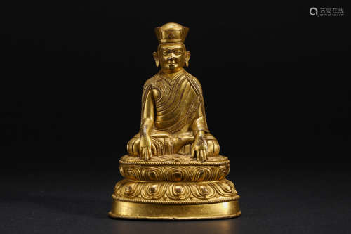 Qing Dynasty Gilt Bronze Guru Buddha Statue