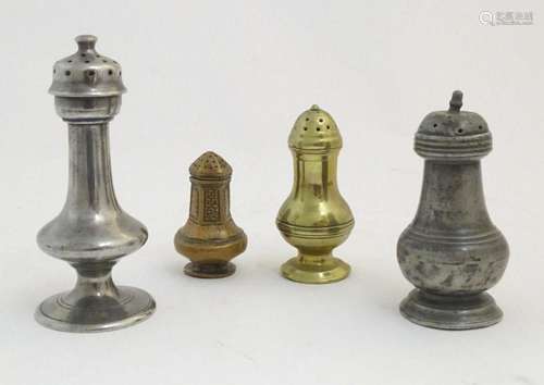 Four assorted 18thC casters to include brass and pewter exam...