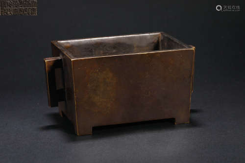 Qing Dynasty Bronze Double-ear Square Stove