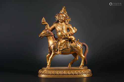 Qing Dynasty Gilt Bronze God of Wealth on Horseback