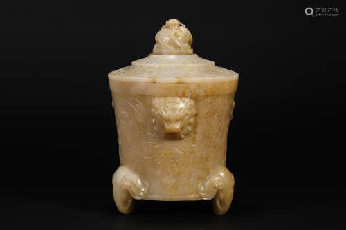 Han Dynasty Hetian Jade Beast Head Jar