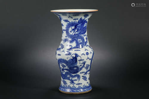 Qing Dynasty Blue and White Dragon Statue