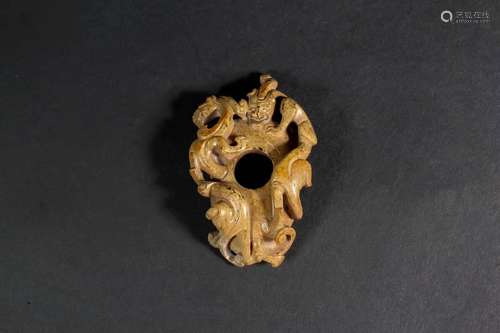 Han Dynasty Jade Bi with Hetian Jade and Animal Pattern