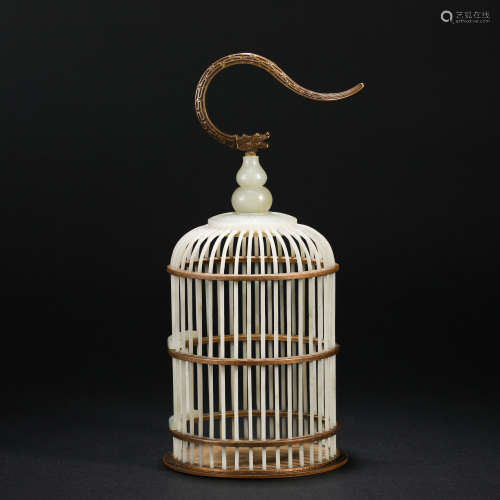 Qing Dynasty Hetian Jade Bird Cage Decoration
