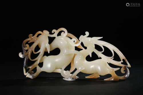 Han dynasty Hetian jade double deer ornaments