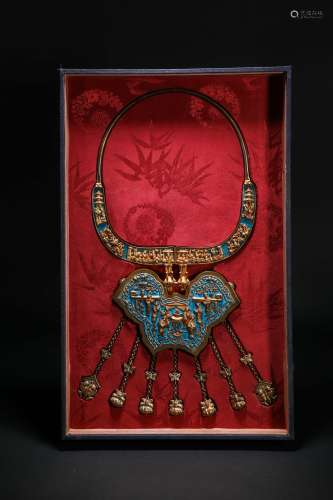 Qing Dynasty Silver Burnt Blue Lock-shaped Necklace